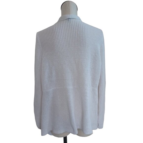 Eileen Fisher Cardigan Sweater White Linen Open Front Waterfall Style Womens L - Picture 10 of 11